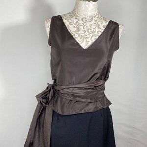 Women's Draped Tie Side Tank Top Small Brown Silk V-Neck Sleeveless Pullover